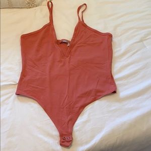 Coral V neck body suit